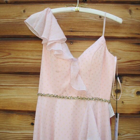 Mac Duggal Womens Pink POLKA DOT ASYMMETRICAL RUFFLE GOWN - Picture 7 of 16